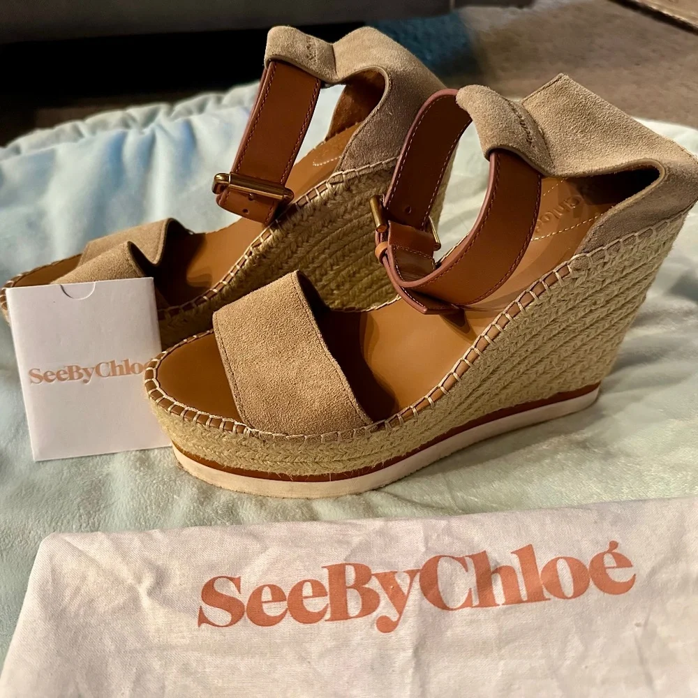 See By Chloe suede espadrille wedge sandal size 8